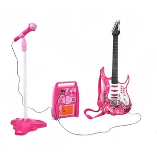 Iso Trade - Elektrische Gitarre + Verstärker + Mikrofon mit Ständer, Rosa, für Mädchen, batteriebetrieben, 4709, Musikinstrumente für Kinder, Mehrfarbig