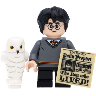 LEGO Harry Potter Minifigur Harry Potter als Kind mit Hedwig (Eule) und Tagesprophet