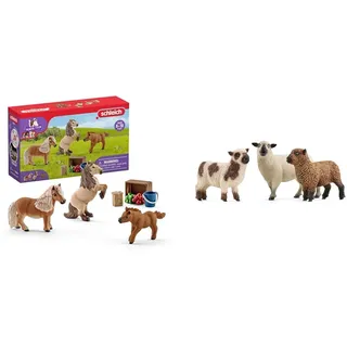 SCHLEICH 41432 Mini Shetty Familie, ab 5 Jahren, Horse Club - Spielset, 8 Teile, exklusiv bei Amazon & 42660 Schaffreunde, ab 3 Jahren, Farm World - Spielfigur, 5 x 19 x 11 cm