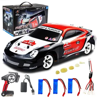 JIANFA WLtoys K969 RC Car, 1/28 Skala 2.4GHz Ferngesteuertes Auto 4WD 30KM/H Hochgeschwindigkeits-Rennwagen mit 3 aufgerüsteten 500mah-Akkus