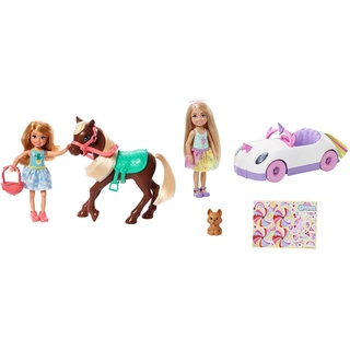 Barbie - Club Chelsea Spielset mit Puppe und Pferd, ca. 15 cm, blond, mit Mode & GXT41 - Chelsea Puppe (blond) mit Einhorn-Auto, Hund und Zubehör