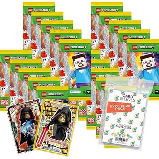 Bundle mit Lego Minecraft Serie 1 Trading Cards - 20 Booster + 2 Limitierte Star Wars Karten + Exklusive Collect-it Hüllen