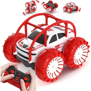 MaxTronic RC-Auto Direktladung Ferngesteuertes Auto mit LED Licht und Wasserdichter, 360° Flips, 4WD 15KM/H Offroad 2.4G MonsterTruck Spielzeug rot