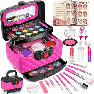 Hollyhi 41Pcs Wirklich Kinderschminke Set, Sicher Waschbar Schminkkoffer Mädchen Schminke Spielzeug, Geburtstag Weihnachten Kinder Make Up Set Mädchen Geschenke 3 4 5 6 7 8 9 10 11 12 Jahre (Rosa)