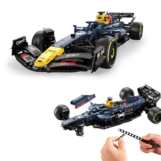 JAMARA 402811 Oracle Red Bull Racing RB19 1:8 Bricks, Klemmbausteine, Modellbau DIY Bausatz Auto, 2509 Teile, ab 14 Jahre, manuell lenkbar, Motorabdeckung abnehmbar, Dunkelblau