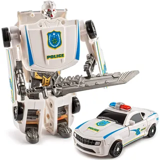 alles-meine.de GmbH Polizei Auto - Transformer - Roboter - zum Umbauen/Bauen + Konstruieren - Spielzeugtransformer - Roboterauto umbaubar - für Kinder/Spielzeug - Lernspielze..