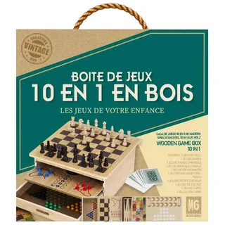 MISTER GADGET, MG3477, Box of 10 Wooden Board Games, Chess, Queen, Little Horses, Goose Game, Ladder and Snake, Solitaire, Backgammon, Chinese Queen, Poker, Dice, Awalé