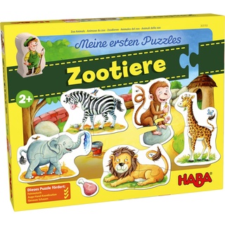 HABA 303703 - Meine ersten Puzzles – Zootiere |Kinderpuzzle mit 5 fröhlichen Tiermotiven ab 2 Jahren | Mit Zoowärterholzfigur zum freien Spielen