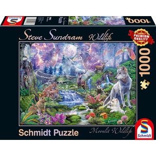 Schmidt Spiele Puzzle Steve Sundram Wildlife Wildtiere im Mondschein 59963, 1000 Puzzleteile