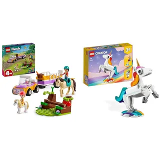 LEGO Friends Pferde- und Pony-Anhänger, Pferde-Spielzeug & 31140 Creator 3in1 Magisches Einhorn Spielzeug, Seepferdchen