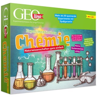 FRANZIS 67128 - GEOlino Experimentierbox Chemie, Experimentierkasten inkl. Laborausrüstung, Set mit 4 Chemikalien, Handbuch und weiterem Zubehör, keine Vorkenntnisse nötig, Mittel