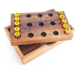 Logica Spiele Art. Zahlenmagie - Denkspiel aus Holz - 3 Spiele in 1-2 Denkspiele + 1 Spiel für 2 Personen - Knobelspiel - Geduldspiel - Euklid Serie