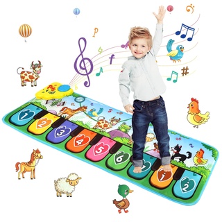 Kacunoki Klaviermatte Tanzmatte für Kinder Piano Matte Baby Spielzeug ab 1 Jahr Musikmatte Kinderspielzeug ab 1 Jahr Keyboard Matte mit 8 Tieren Musikspielzeug für Jungen Mädchen 1–6 Jahre, 110×36cm