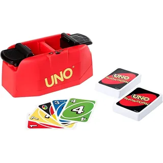 UNO Showdown - Beliebtes Kartenspiel mit Überraschungsangriffen aus dem Showdown Gerät, schnelle Reaktionen gefragt, für unvergessliche Familien- und Spieleabende, Kinder ab 7 Jahren, GKC04