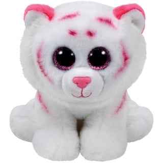 TY Beanie Boos 15cm Glubschi Tiger Tabor mit Glitzeraugen weiß pink Plüsch - Rosa/Weiß