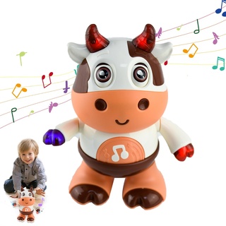 Auptiz Musik Kinderspielzeug,Elektrische tanzende Kuh Spielzeug für 3 Jahre Mädchen Junge,Interaktives Baby Laufspielzeug,Baby Roboter Kuh Spielzeug mit Musik und LED Lichtern