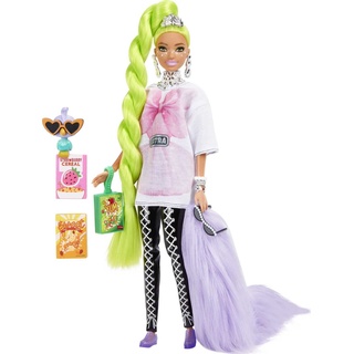 Barbie HDJ44 - Extra Puppe #11 in übergroßem T-Shirt & Leggings mit Haustier Papagei, extra langes neongrünes Haar & Zubehör, Flexible Gelenke, Spielzeug Geschenk für Kinder ab 3 Jahren