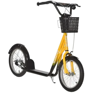 HOMCOM Kinder Roller Höhenverstellbar Tretroller mit großen Gummirädern, 2 Bremsen, Kinderscooter mit Korb, Becherhalter, für 5-12 Jahre Kinder - Orange/Schwarz