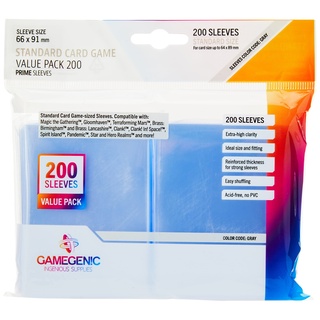 GAMEGEN!C Gamegenic 200 Pack 66 x 91 mm Gray Standard Card Game Prime SleevesValue Pack