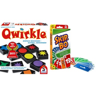Schmidt Spiele 49014 Qwirkle, Spiel des Jahres 2011, Familienspiel & Mattel Games 52370 - Skip-BO Kartenspiel und Familienspiel geeignet für 2-6 Spieler, Spiel ab 7 Jahren