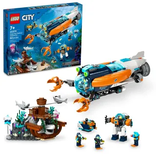 LEGO City Deep-Sea Explorer U-Boot 60379 Bauspielzeug Set, Ozean-U-Boot Spielset mit Schiffswrack-Einstellung, 6 Minifiguren und 3 Haifischfiguren für fantasievolles Spielen, Geschenkidee ab 7 Jahren