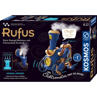 KOSMOS 621131 Rufus - Dein Dampf-Roboter, 3 Modi: Roboter, Zug, dampfende Steampunk-Maschine, mit Ultraschall-Technik, Roboter-Spielzeug für Kinder ab 8-12 Jahre, Bausatz, Experimentierkasten, Mint