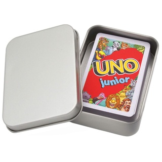 UNO Junior Kartenspiel Neue Edition für Kinder, Kinderspiele geeignet für 2-4 Spieler ab 3 Jahren + Metalldose für Spielesammlung (UNO Junior)
