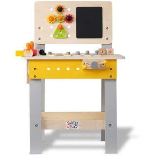 Baby Vivo höhenverstellbare Spielwerkbank aus Holz - Werkzeug und Zubehör 39-teilige Werkbank Bank Spielzeug Tisch Handwerker - Holzbank Werkzeugbank für Kleinkinder mit Tafel zum Malen - Bob