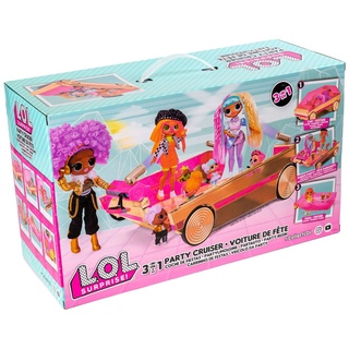 MGA ENTERTAINMENT Puppen Accessoires-Set L.O.L. Surprise 3-in-1 Party Cruiser, Auto mit Überraschungspool, Tanzfläche und Schwarzlicht goldfarben|rosa