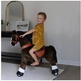 PonyCycle Reittier WondeRides Reitpferd Schaukelpferd mit Rädern Plüsch-Pony Aufsitzen, mit Rollen; Tragfähigkeit 0-25 kg braun
