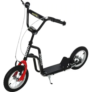 HOMCOM Kinderroller Lenker Verstellbar Scooter Tretroller Cityroller Kinder Roller Kickboard mit Luftreifen 12 Zoll ab 5 Jahre Schwarz 120 x 58 x 7... - Schwarz