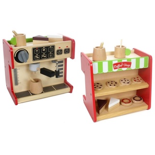 Bubble-Store Kaufladen Holzspielzeug (Holzspielzeug Kuchen Tortenstücke, Kanne mit Rührstab, Becher mit Rührstab), Spielzeug 2 in 1 Kaufladen und Kaffeemaschine bunt