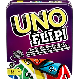 Mattel Games UNO Flip in robuster Metalldose - Das klassische Kartenspiel mit neuem Twist, für die ganze Familie und Kinder ab 7 Jahren, GDG37