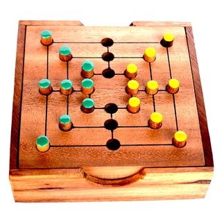 Strategi Mühle Spiel Knobelholz Spielbox small Nine Morris Brettspiel aus Holz für 2 Spieler taktisches und strategisches Spielen Kinderspiel
