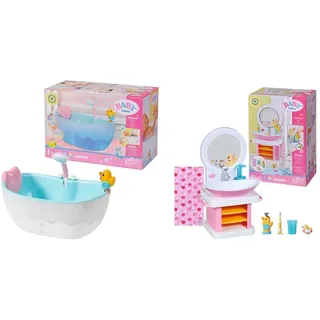 BABY Born Badewanne für Puppen mit Farbwechsel, Dusch-und Soundfunktion & Bath Waschtisch, interaktiver Puppenwaschtisch mit Licht- und Soundfunktion