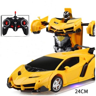 XDeer Spielzeug-Auto 1:18 Ein-Tasten-Deformations-Fernbedienung RC-Auto, Deformations-Auto-Roboter-Modellauto-Fernbedienungsspielzeug gelb