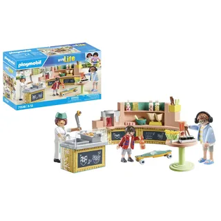 PLAYMOBIL MyLife 71538 Food Lounge, köstliche Mahlzeiten und Snacks im Restaurant, inklusive Pommes, Sushi und vielem mehr, detailreiches Spielzeug für Kinder ab 5 Jahren