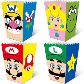 BAJEKO 24 Stück Mario Popcorn-Boxen Süßigkeiten-Plätzchen-Boxen, Game-Motto-Party-Zubehör, Kindergeburtstags-Snack-Boxen