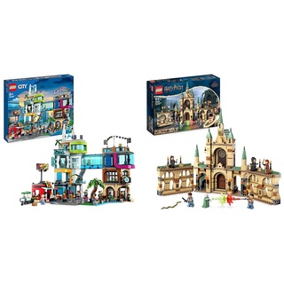 LEGO 60380 City Stadtzentrum Set, Modellbausatz & 76415 Harry Potter Der Kampf um Hogwarts, Schloss Spielzeug