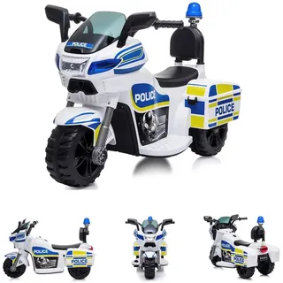 Chipolino Kinder Elektromotorrad Police 3 Räder Scheinwerfer Musikfunktion, Farbe:weiß