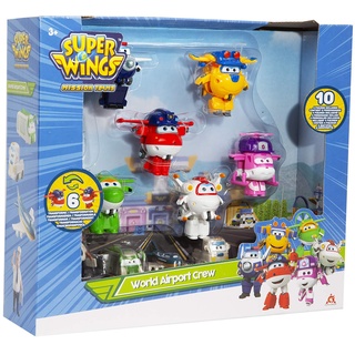 Super Wings - Set Tranform-a-bots x6 + Figuren aus PVC x4 – Verwandelbare Spielflugzeuge und Roboterfiguren aus der Zeichentrickserie Super Wings – Spielzeug für Kinder ab 3 Jahren