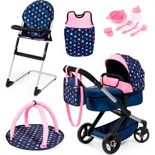 Bayer Kombi-Puppenwagen Xeo Deluxe, blau/rosa, (Set) blau|rosa