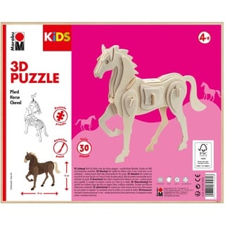 Marabu 317000000023 - KiDS 3D Holzpuzzle Pferd, mit 30 Puzzleteilen aus FSC-zertifiziertem Holz, ca. 18 x 16 cm groß, einfache Stecktechnik, zum individuellen Bemalen und Gestalten