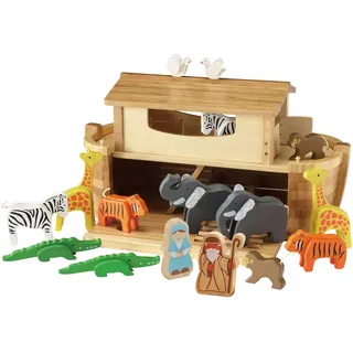 EverEarth Arche Noah in Groß mit 16 Spielfiguren aus nachhaltigem Holz - Lernspielzeug mit umweltfreundlichen und unbedenklichen Wasserfarben für Jungen und Mädchen - Arche Noah Set EE33773