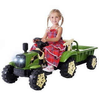 Actionbikes Motors Kinder Elektro Traktor mit Anhänger Grün - mit Fernbedienung - USB - Ledersitz - 2 x 6 V Motoren - Kinder Elektrotraktor mit H...