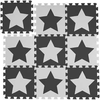 Relaxdays Puzzlematte Sterne, 9er Set, 18 Teile, EVA Schaumstoff, schadstofffrei, Spielunterlage 91 x 91 cm, weiß-grau