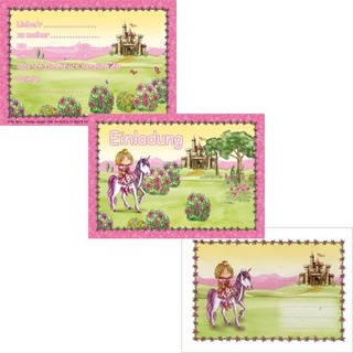 Döll 12-teiliges Einladungen-Set * Prinzessin * mit 6 Einladungskarten und 6 Umschläge für Kindergeburtstag // Kinder Geburtstag Party Einladung Karten Fee Elfe Rosa Pink Mädchen