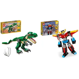 LEGO 31058 Creator Dinosaurier Spielzeug, 3in1 Modell mit T-Rex & 31124 Creator 3-in-1 Super-Mech Roboter Kinderspielzeug, Drachenfigur, Flugzeug, kreatives Spielzeug für Kinder ab 6 Jahre