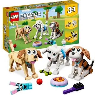 LEGO 31137 Creator 3in1 Niedliche Hunde Set mit Dackel-, Mops-, Pudel-Tierfiguren und mehr, Spielzeug für Kinder ab 7 Jahren, Geschenk für Hundel... - Beige