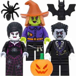 LEGO Minifiguren-Set mit 3 Halloween Figuren (Vampir/Dracula, verrückte Hexe, Spinnen-Lady) und Zubehör